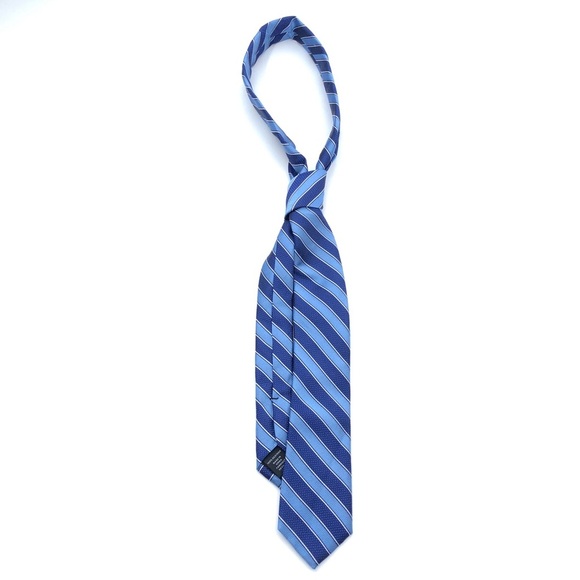 Nordstrom Kids Boys Blue Checkered Stripe Twill Wool Silk Neck Tie - Picture 1 of 3
